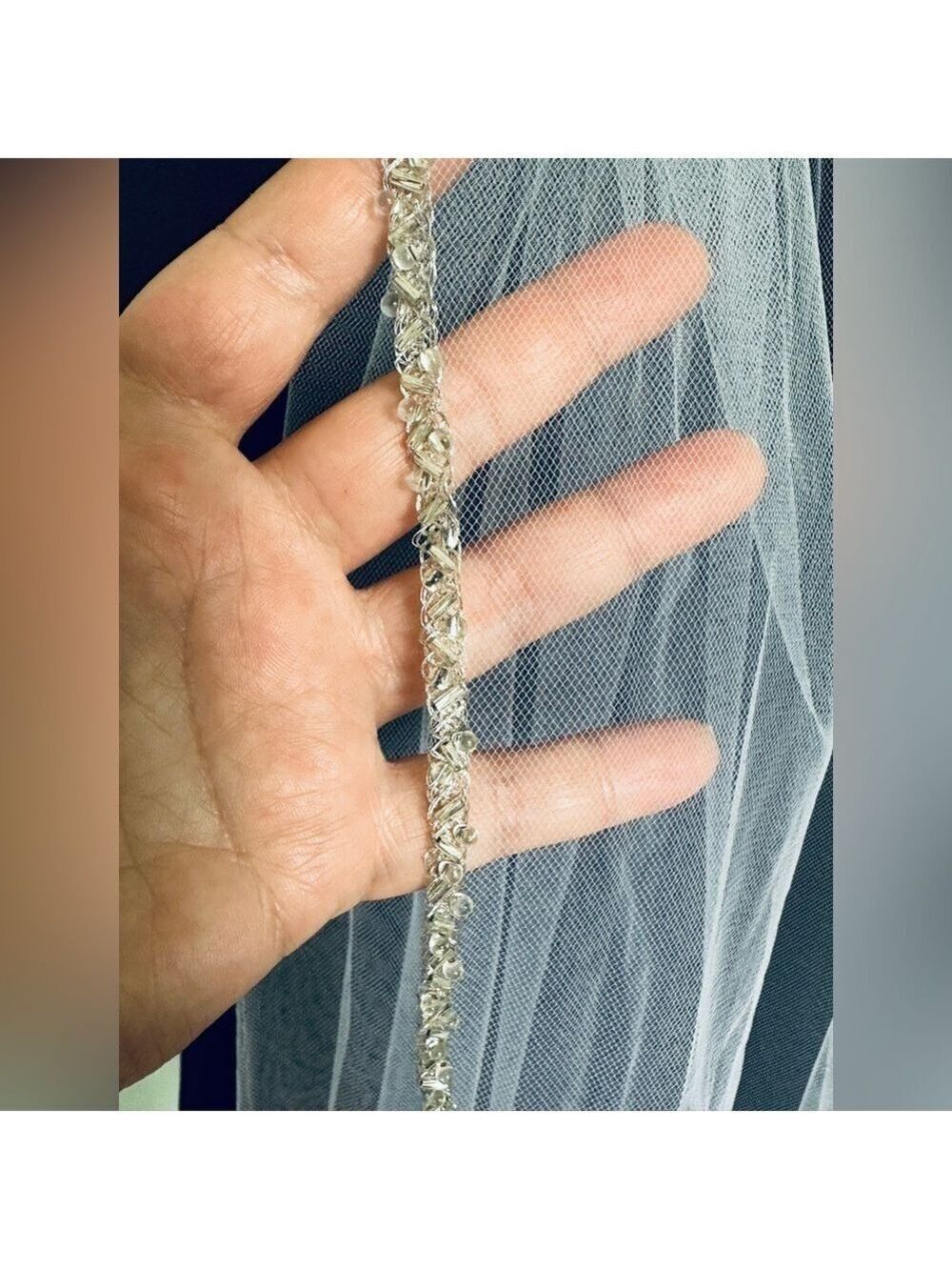 White 36” wedding bridal veil beaded trim edged NWT